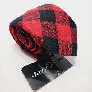Mister Dean Red & Black Plaid Men's Pointed Cotton Necktie 58x3" Skinny NWT